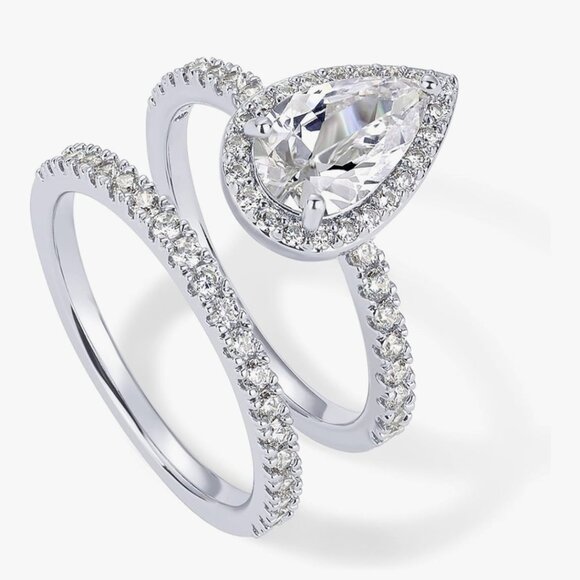 Amazon.com: PAVOI Rhodium Plated 1.7CT Pear Cubic Zirconia  14K Gold Plated 1.7CT Pear Cubic Zirconia Eternity Ring